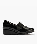 Abotinado combinado charol con lycra Negro
