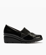 Abotinado combinado charol con lycra Negro
