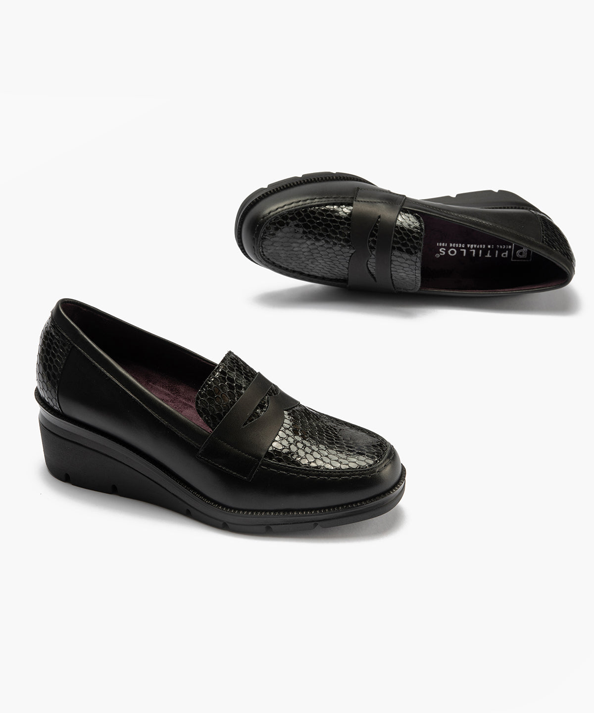 Mocasín combinado napa con serpiente charol Negro
