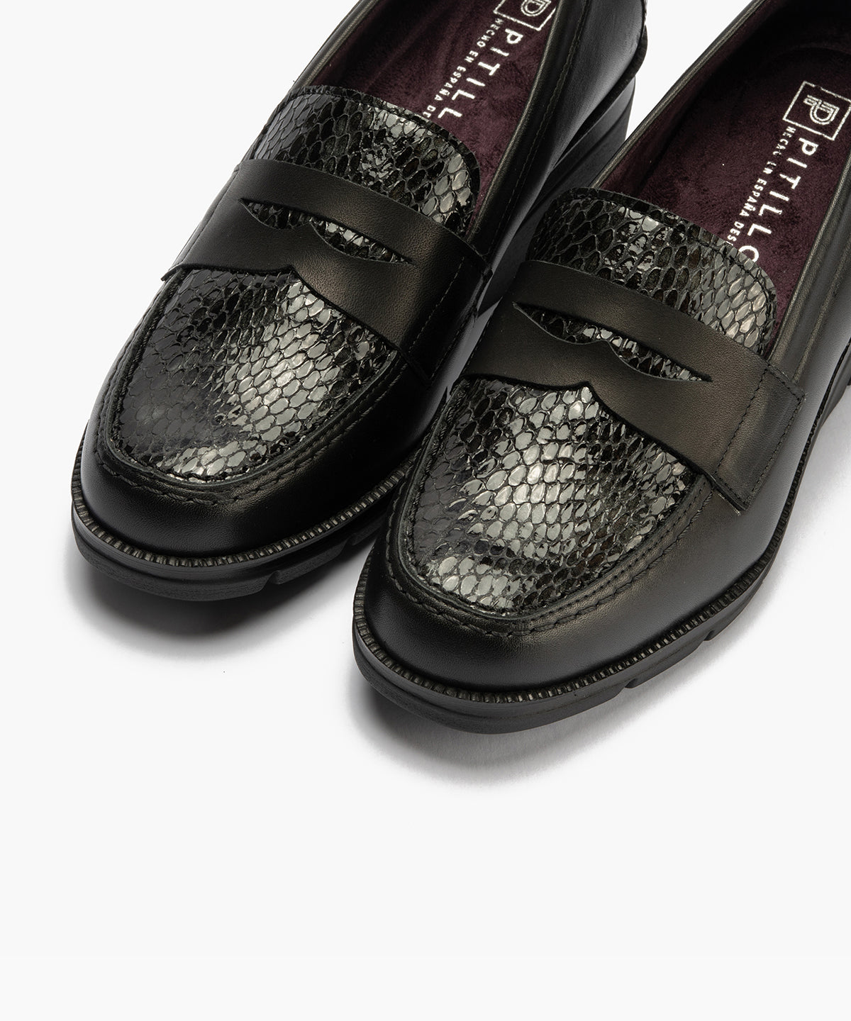 Mocasín combinado napa con serpiente charol Negro