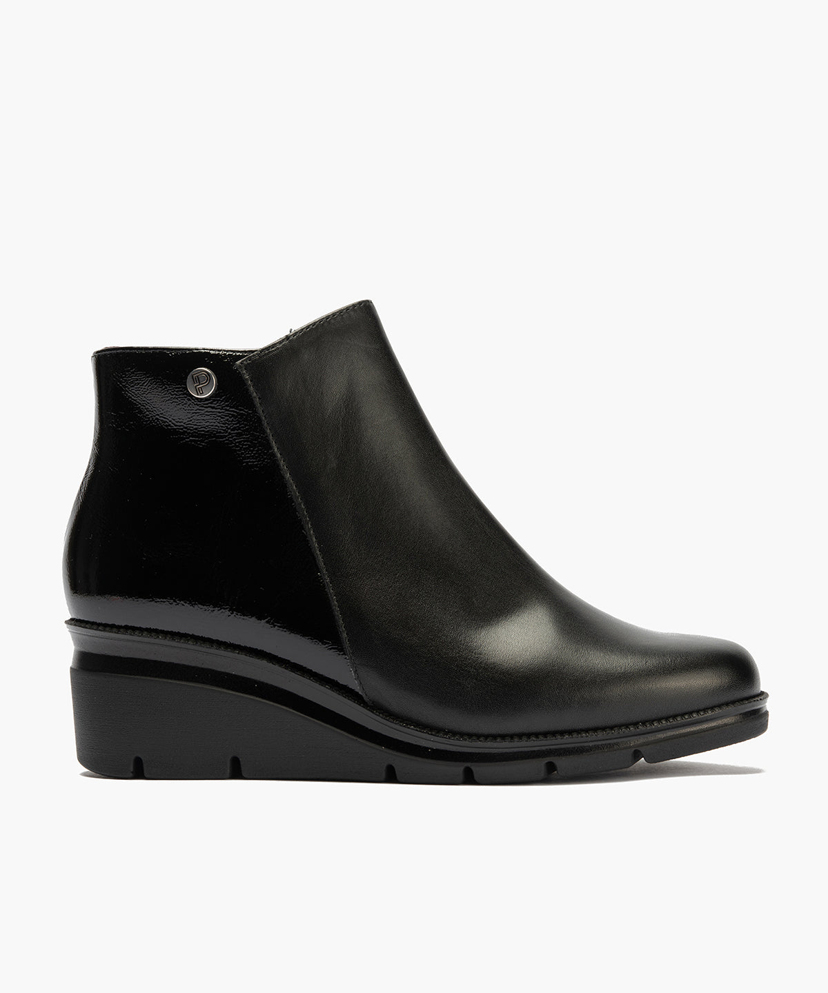 Botín con cremallera combinado napa con charol Negro