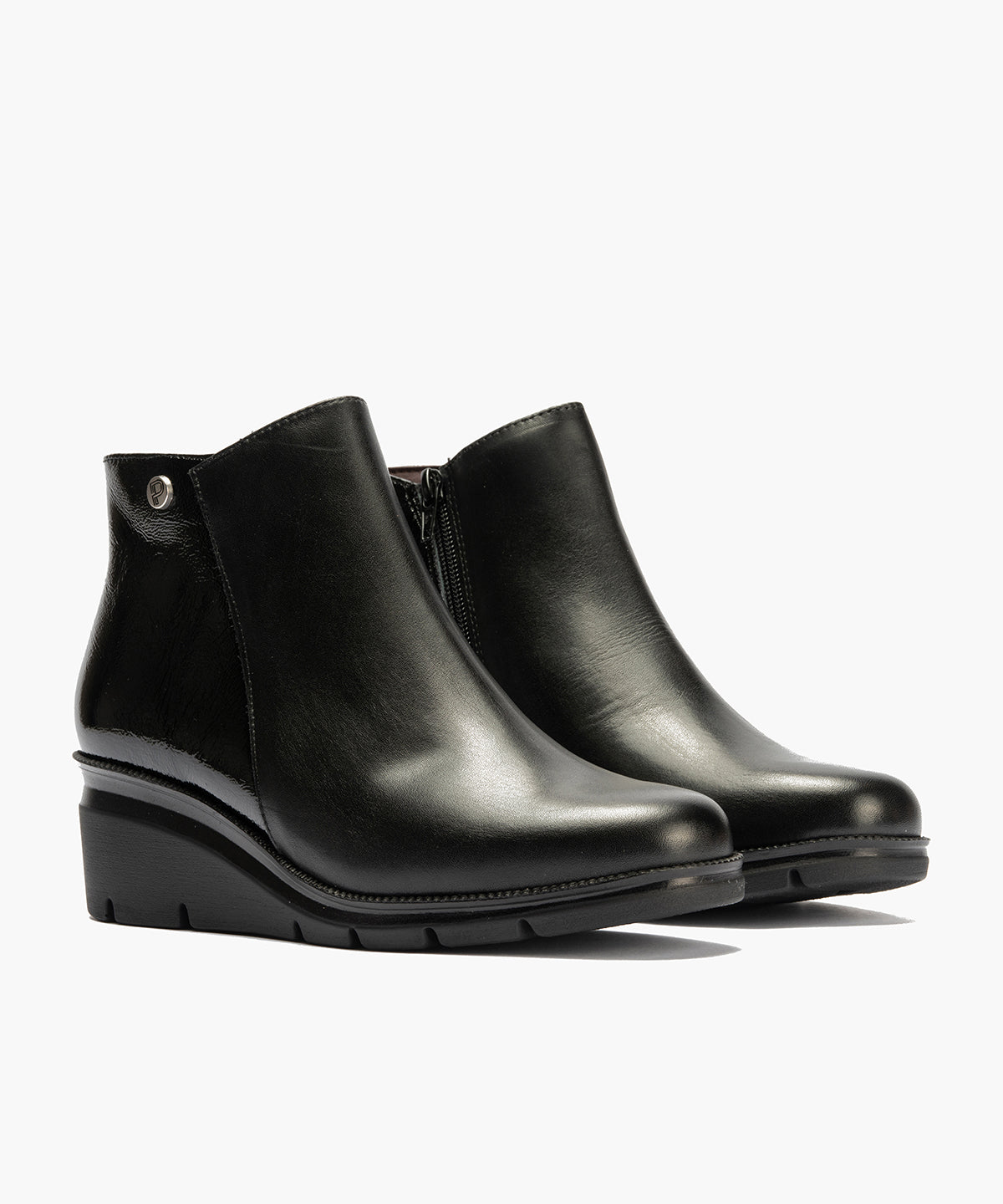 Botín con cremallera combinado napa con charol Negro