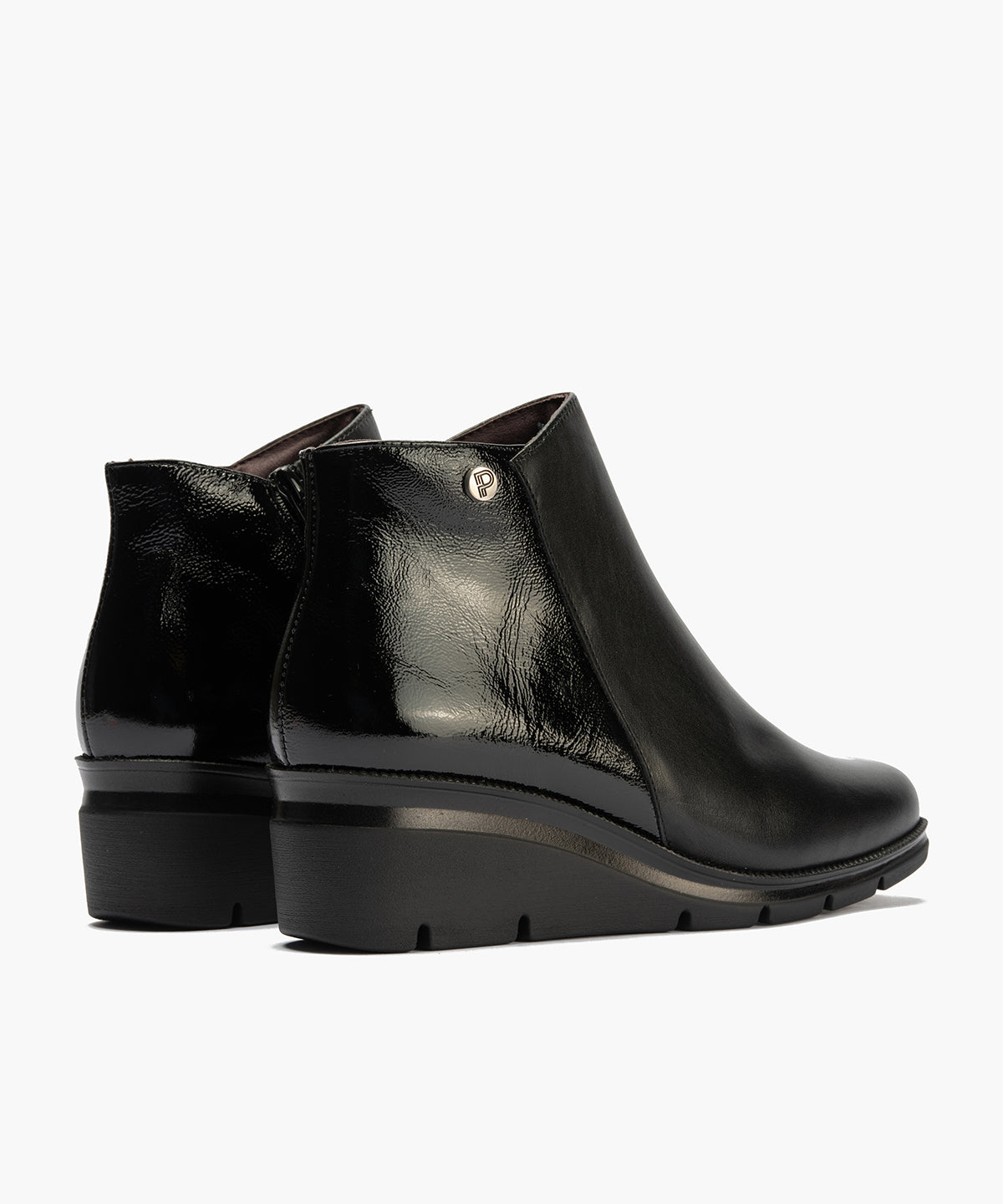 Botín con cremallera combinado napa con charol Negro