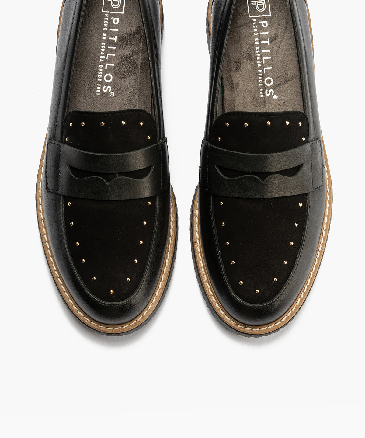 Mocasín tachas combinado napa con ante Negro