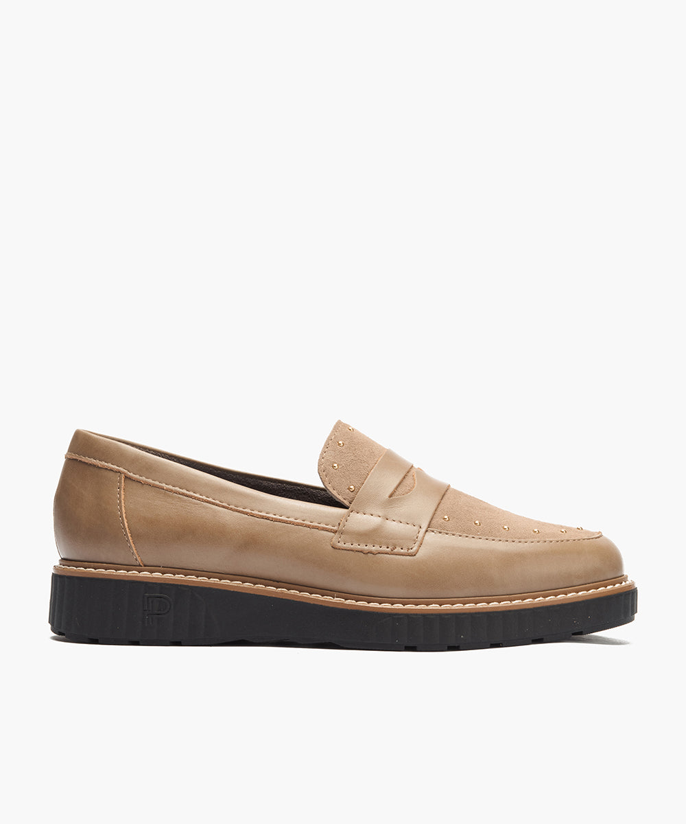 Mocasín tachas combinado napa con ante Topo