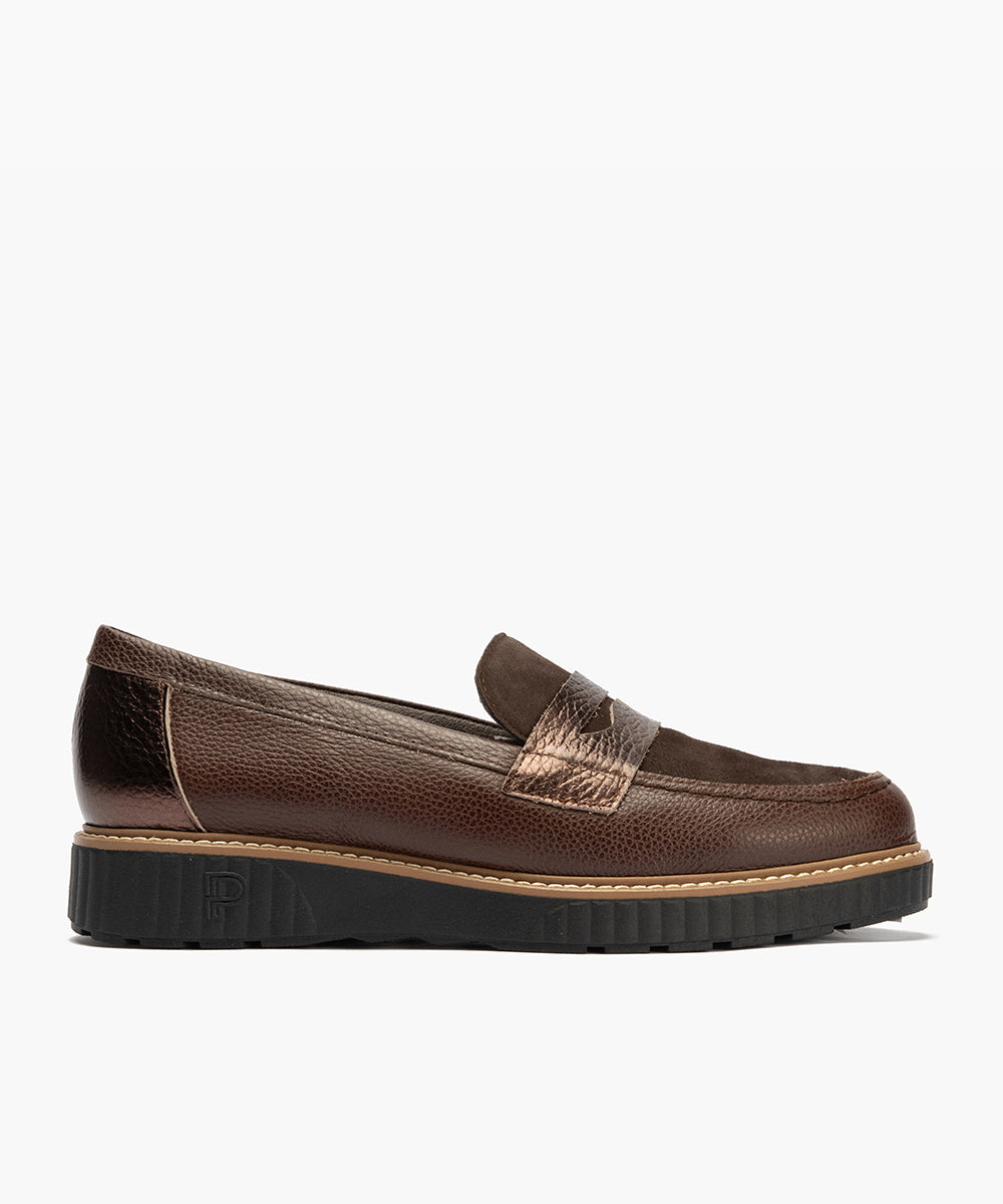 Mocasín antifaz combinado napa con ante y laminado Marrón