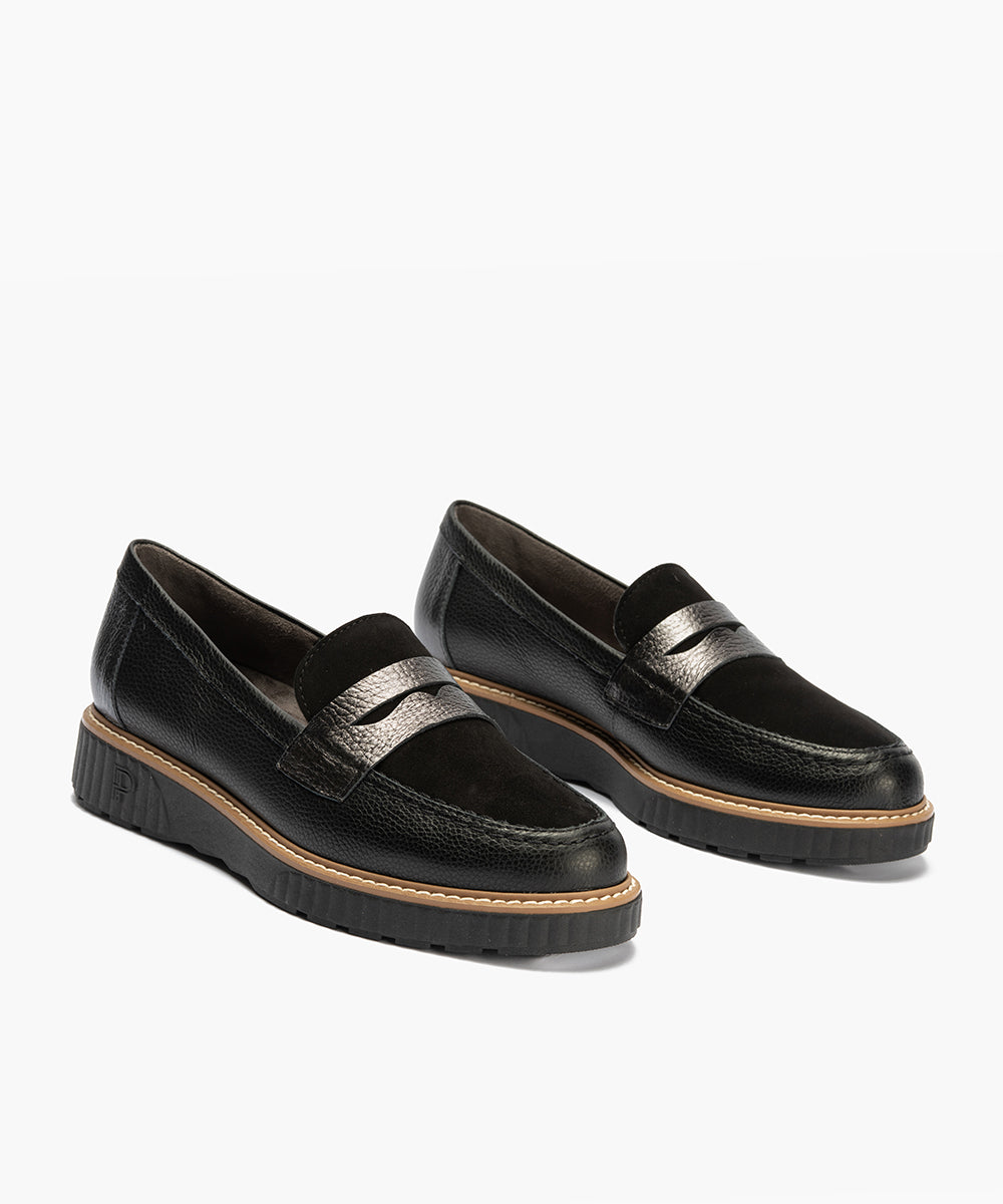 Mocasín antifaz combinado napa con ante y laminado Negro