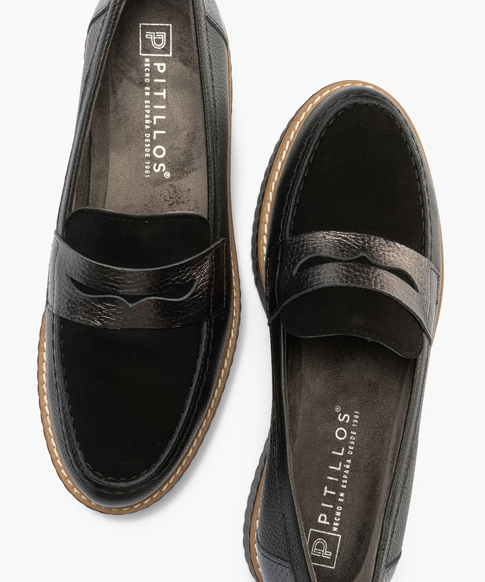 Mocasín antifaz combinado napa con ante y laminado Negro