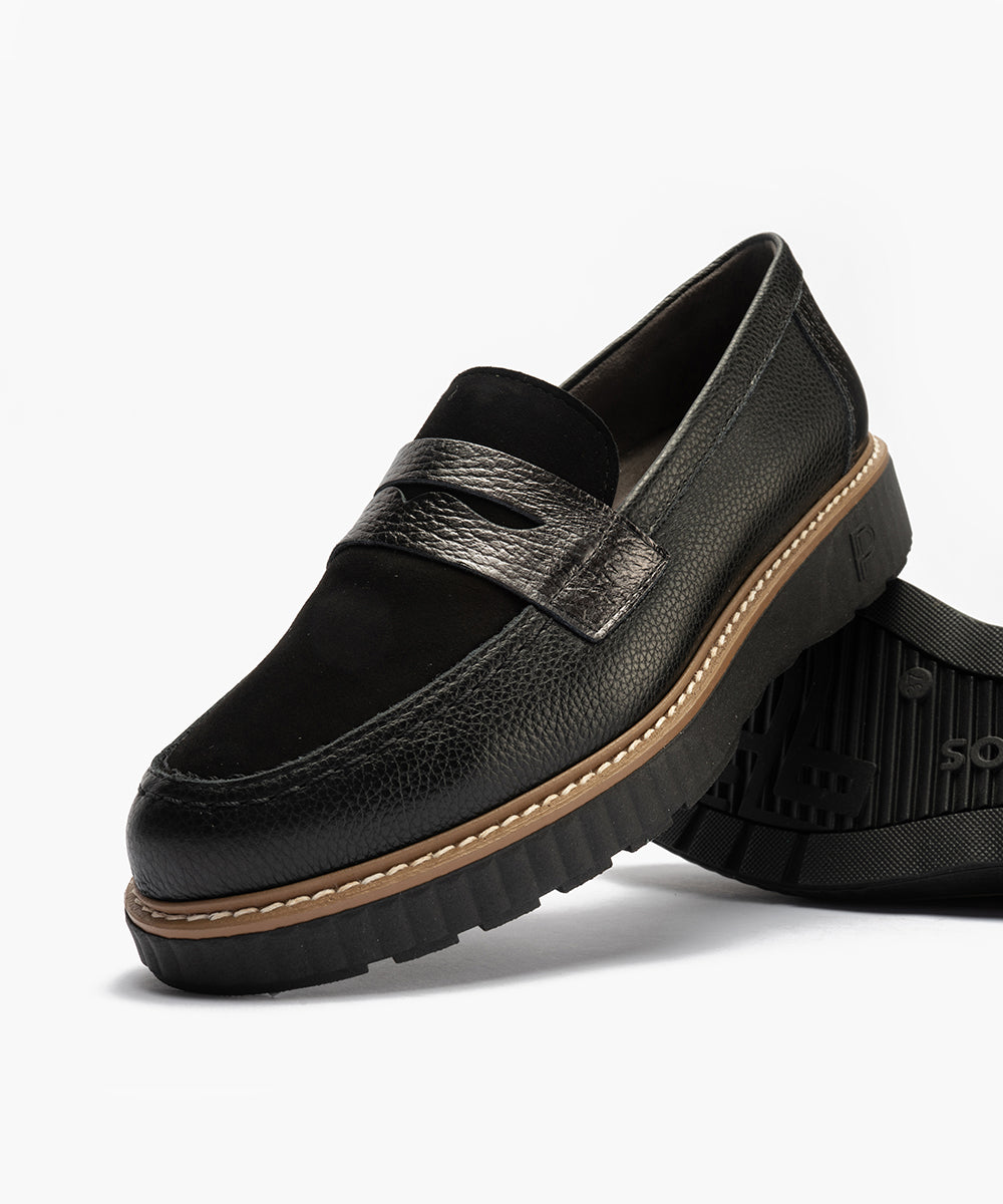 Mocasín antifaz combinado napa con ante y laminado Negro