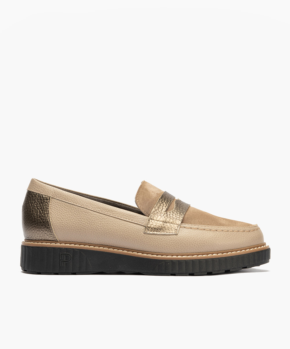 Mocasín antifaz combinado napa con ante y laminado Topo