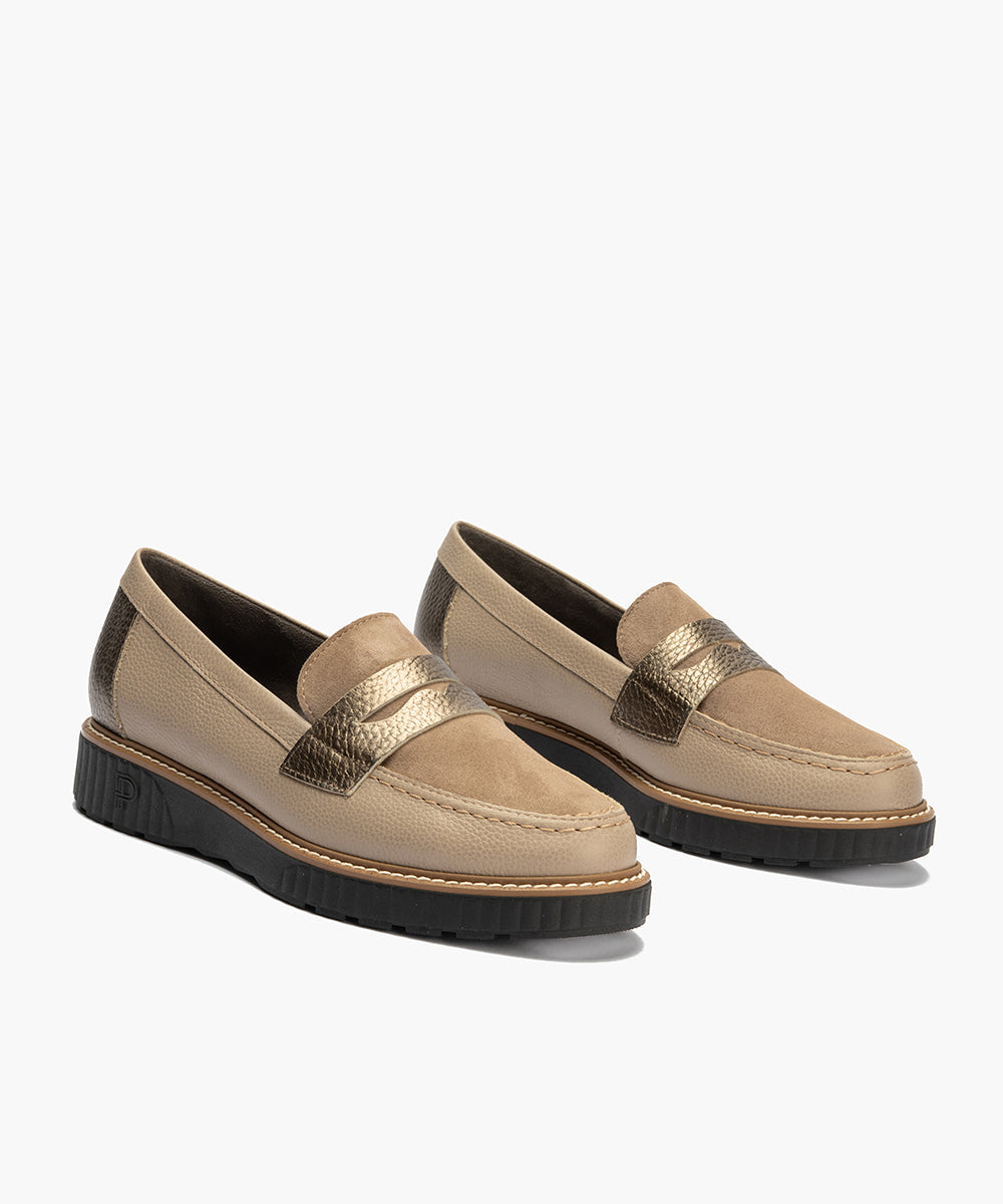 Mocasín antifaz combinado napa con ante y laminado Topo