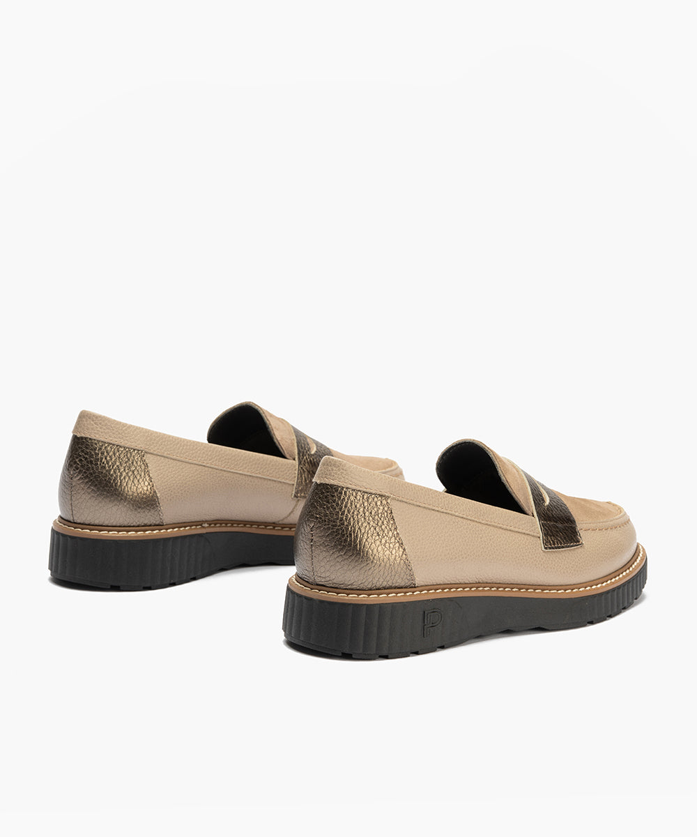 Mocasín antifaz combinado napa con ante y laminado Topo