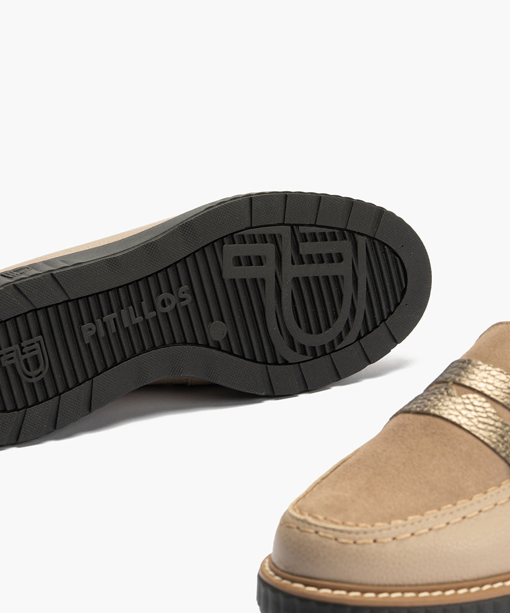 Mocasín antifaz combinado napa con ante y laminado Topo