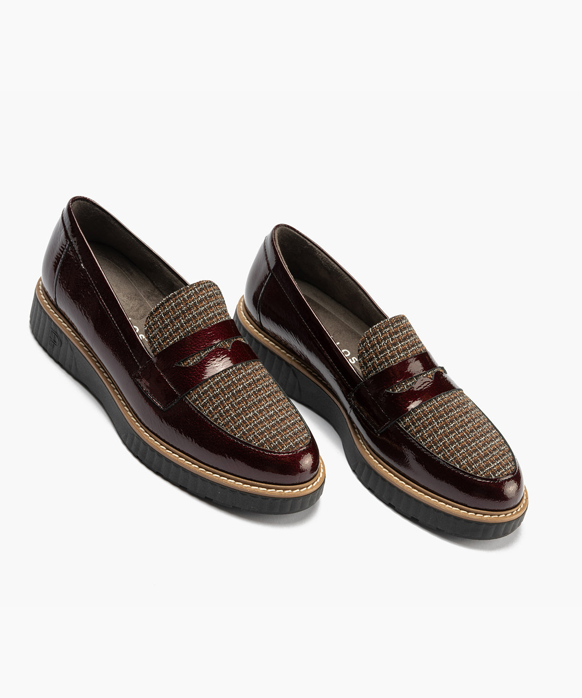 Mocasín antifaz combinado charol con tejido Burdeos