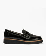 Mocasín antifaz combinado charol con tejido Negro