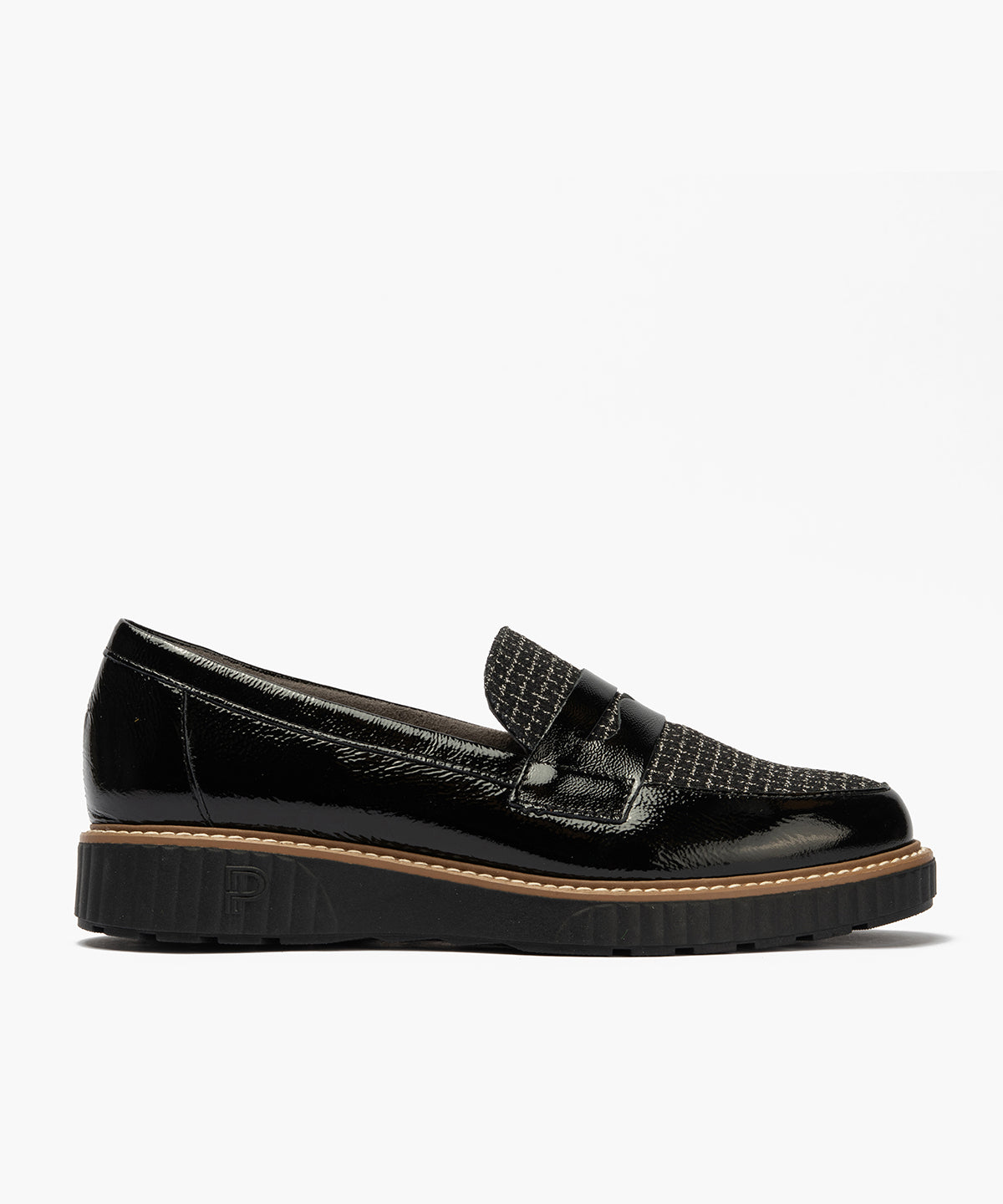Mocasín antifaz combinado charol con tejido Negro