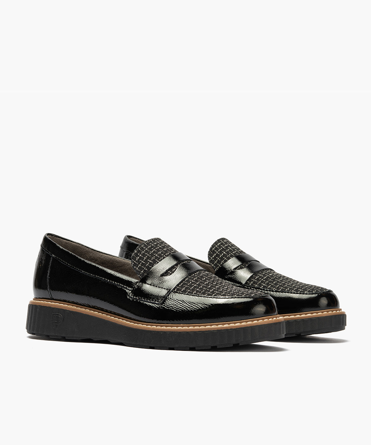 Mocasín antifaz combinado charol con tejido Negro