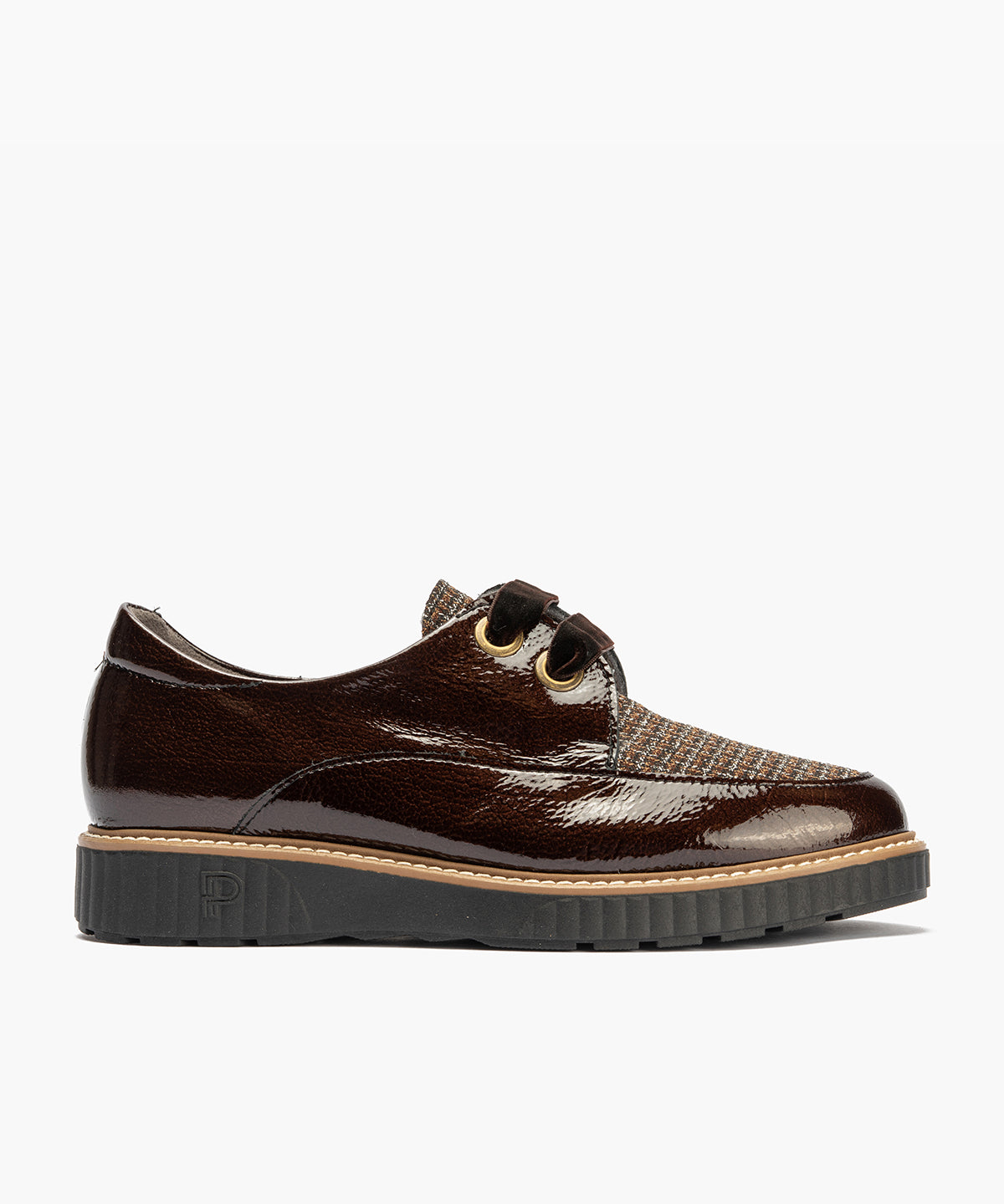Blucher cordón terciopelo combinado charol con tejido Marrón