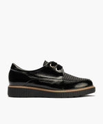 Blucher cordón terciopelo combinado charol con tejido Negro