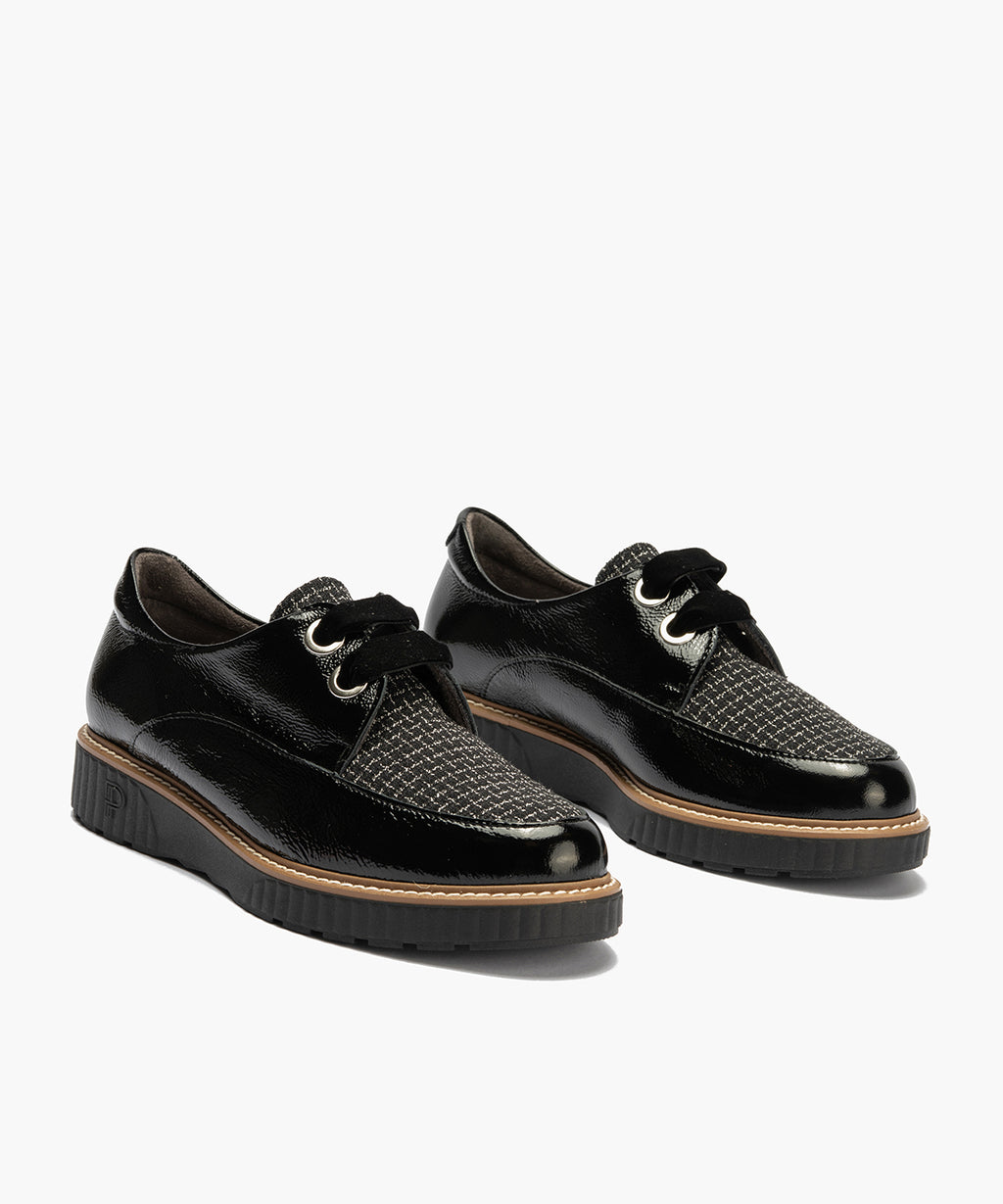 Blucher cordón terciopelo combinado charol con tejido Negro