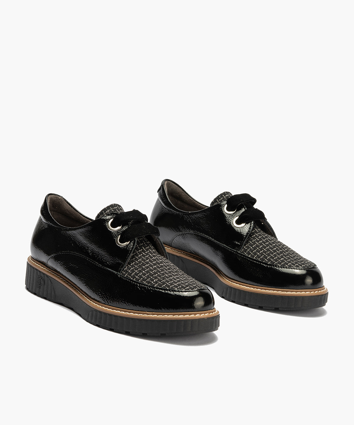Blucher cordón terciopelo combinado charol con tejido Negro