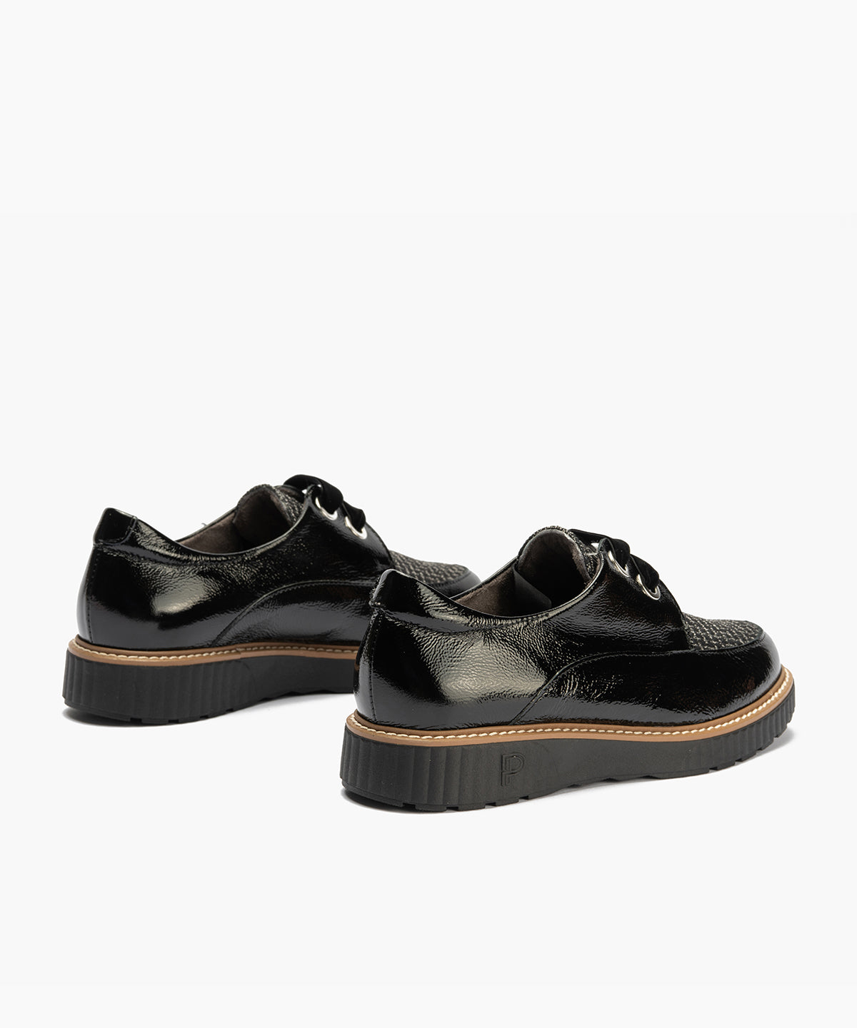 Blucher cordón terciopelo combinado charol con tejido Negro