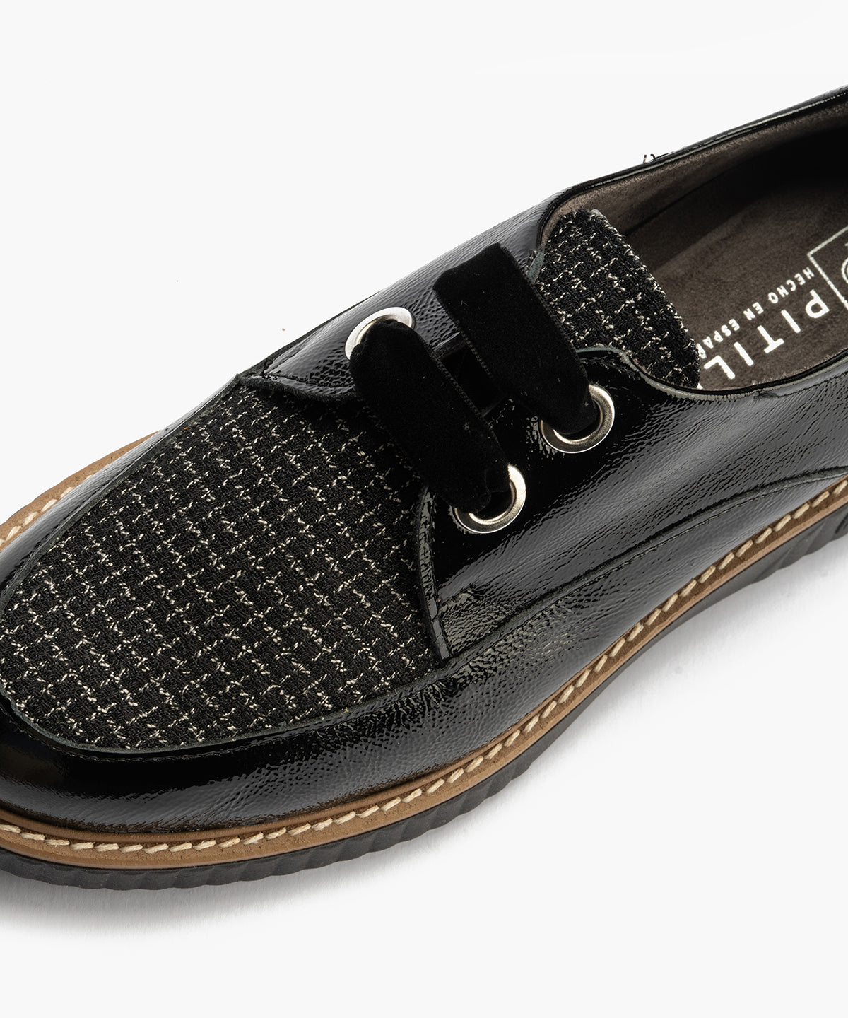 Blucher cordón terciopelo combinado charol con tejido Negro