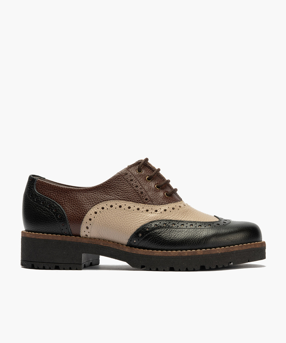Inglés en napa con grano combinado tricolor Negro-Topo-Marrón