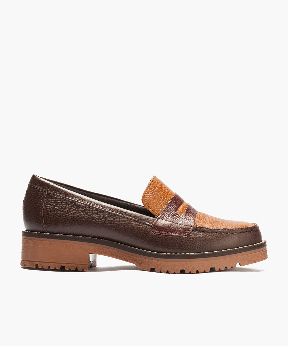 Mocasín antifaz con napa con grano combinado Marrón-Cuero-Burdeos