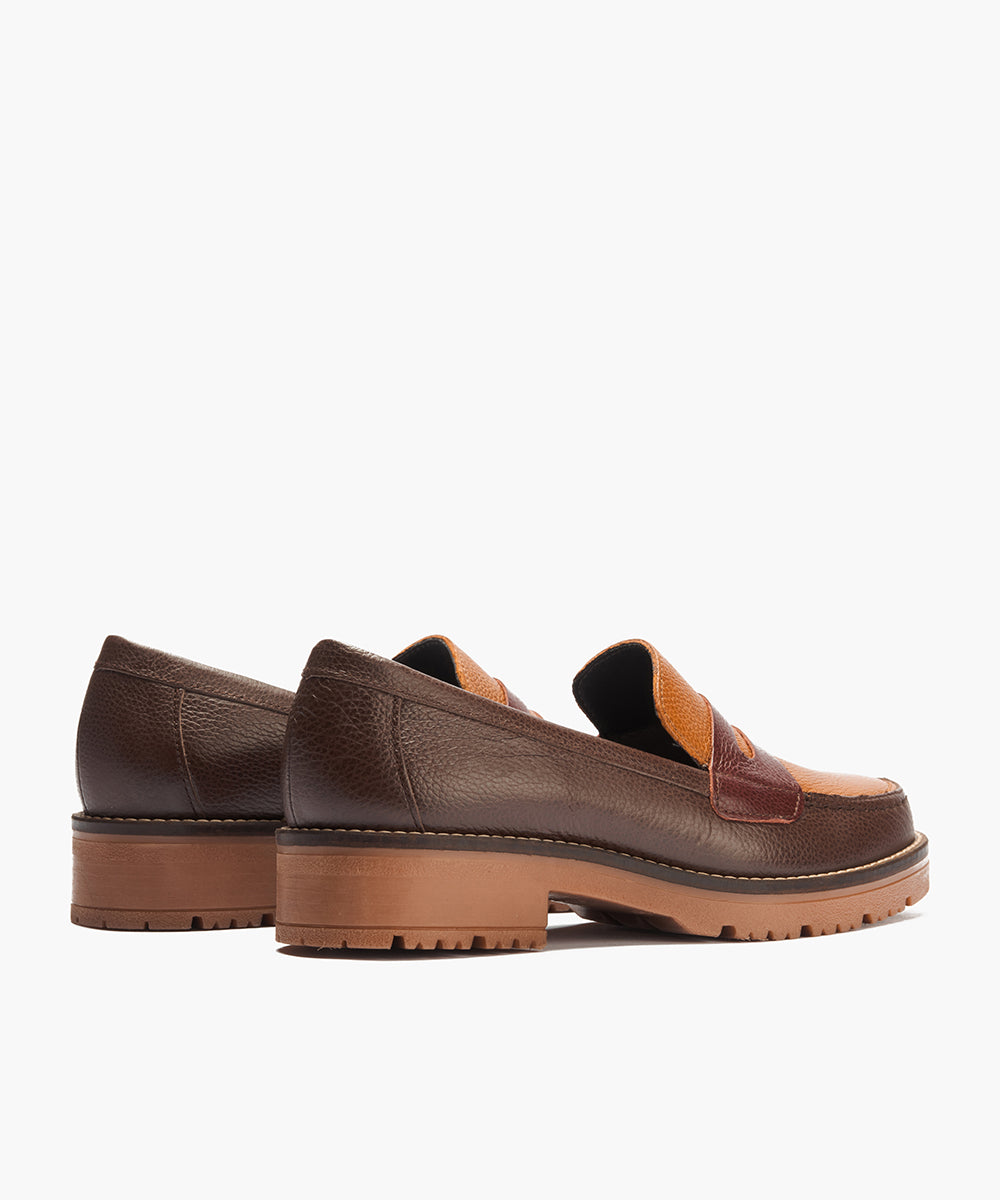 Mocasín antifaz con napa con grano combinado Marrón-Cuero-Burdeos