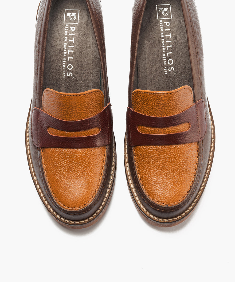 Mocasín antifaz con napa con grano combinado Marrón-Cuero-Burdeos
