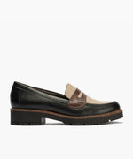 Mocasín antifaz con napa con grano combinado Negro-Topo-Marrón