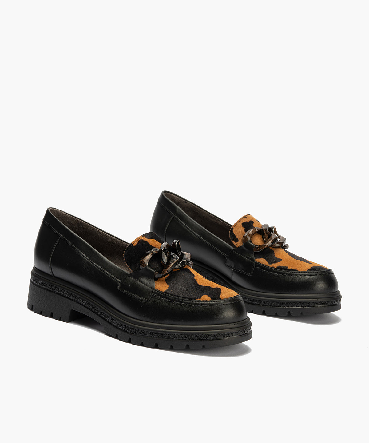 Mocasín combinado napa con animal print con adorno Negro-Cuero