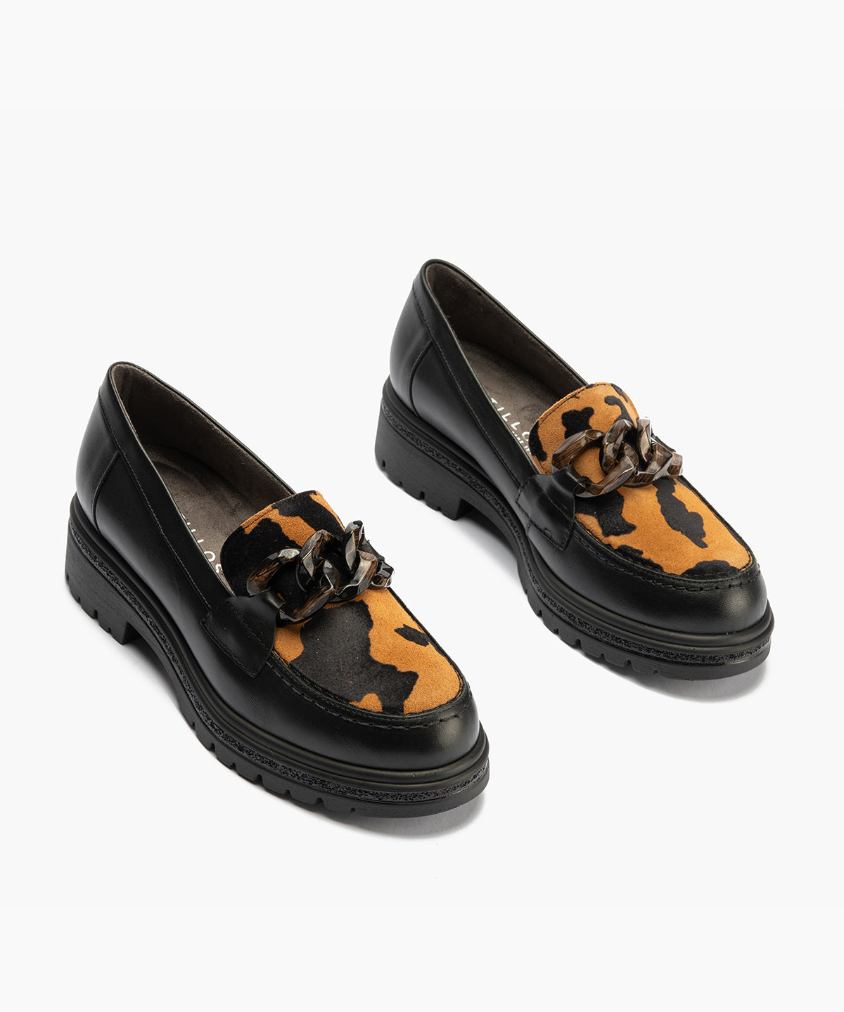Mocasín combinado napa con animal print con adorno Negro-Cuero