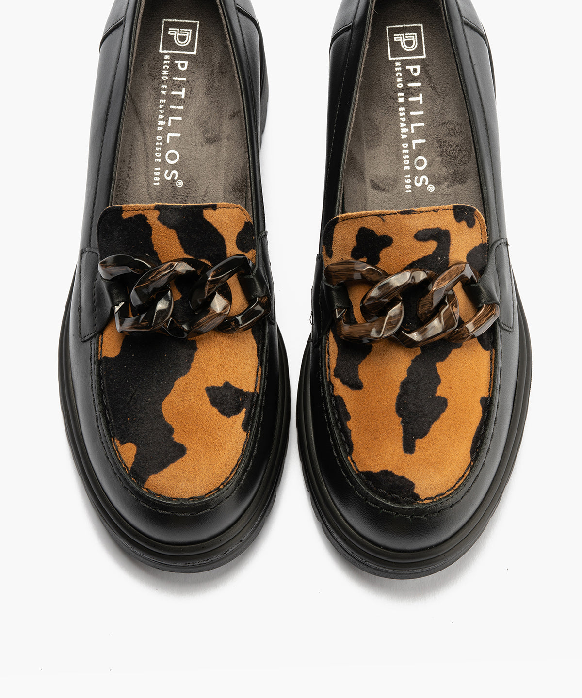Mocasín combinado napa con animal print con adorno Negro-Cuero