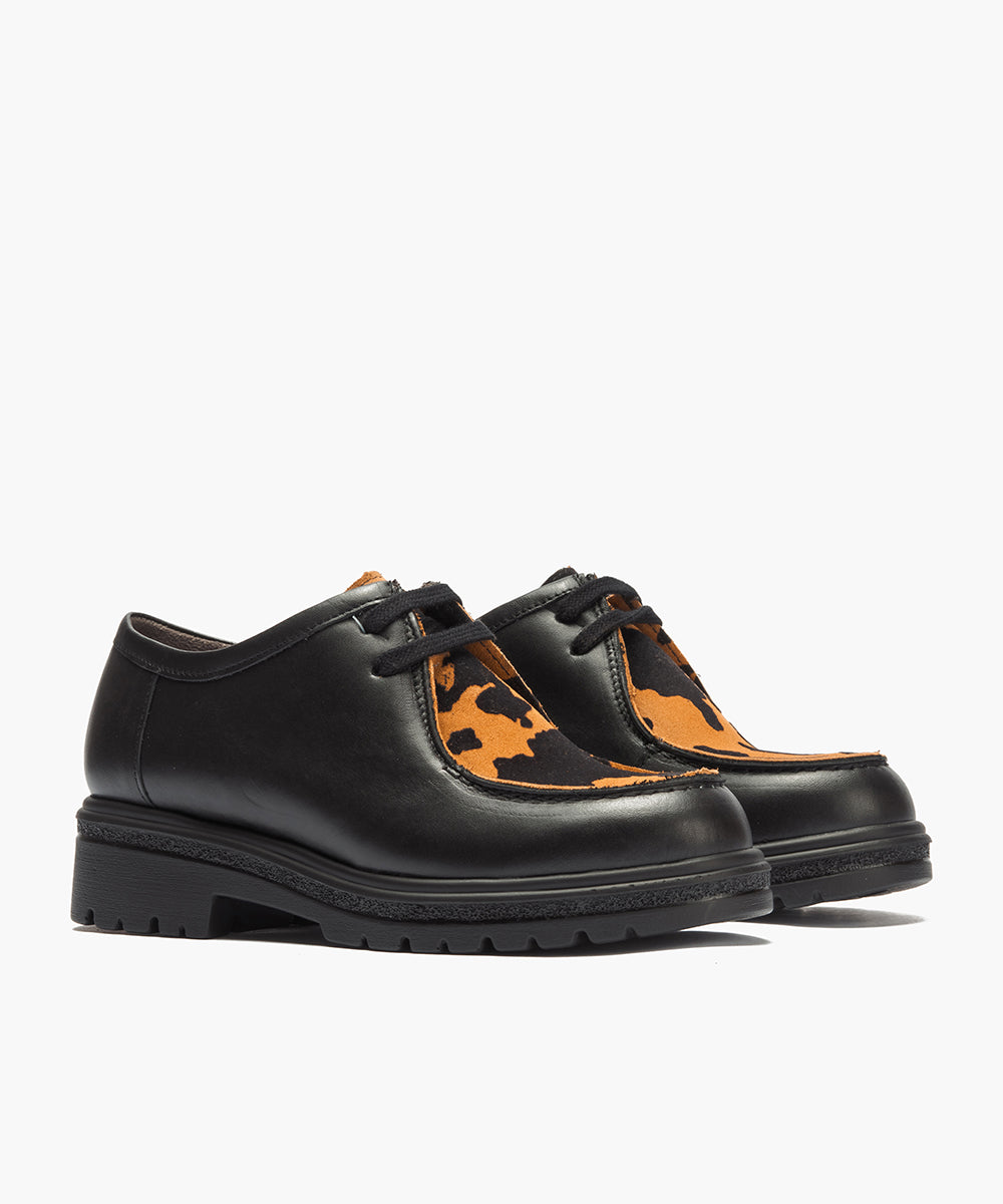 Wallaby combinado napa con animal print Negro-Cuero