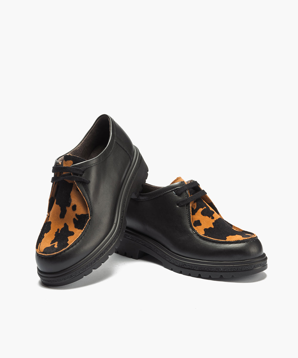 Wallaby combinado napa con animal print Negro-Cuero
