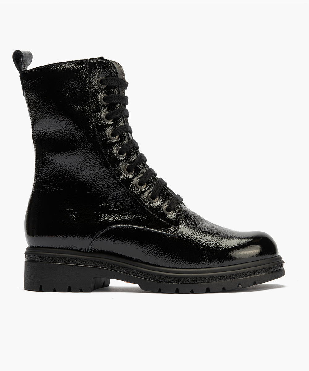 Bota militar en charol con cremallera Negro