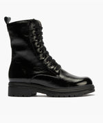 Bota militar en charol con cremallera Negro
