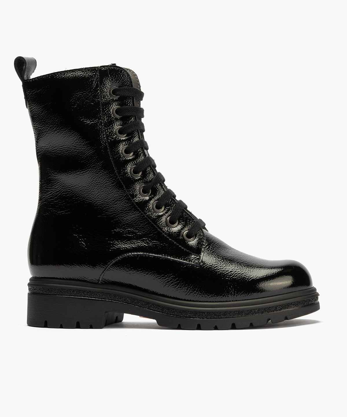 Bota militar en charol con cremallera Negro