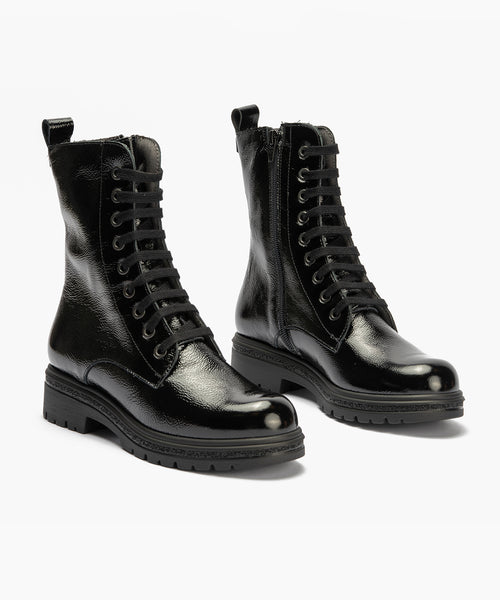 Bota militar en charol con cremallera Negro