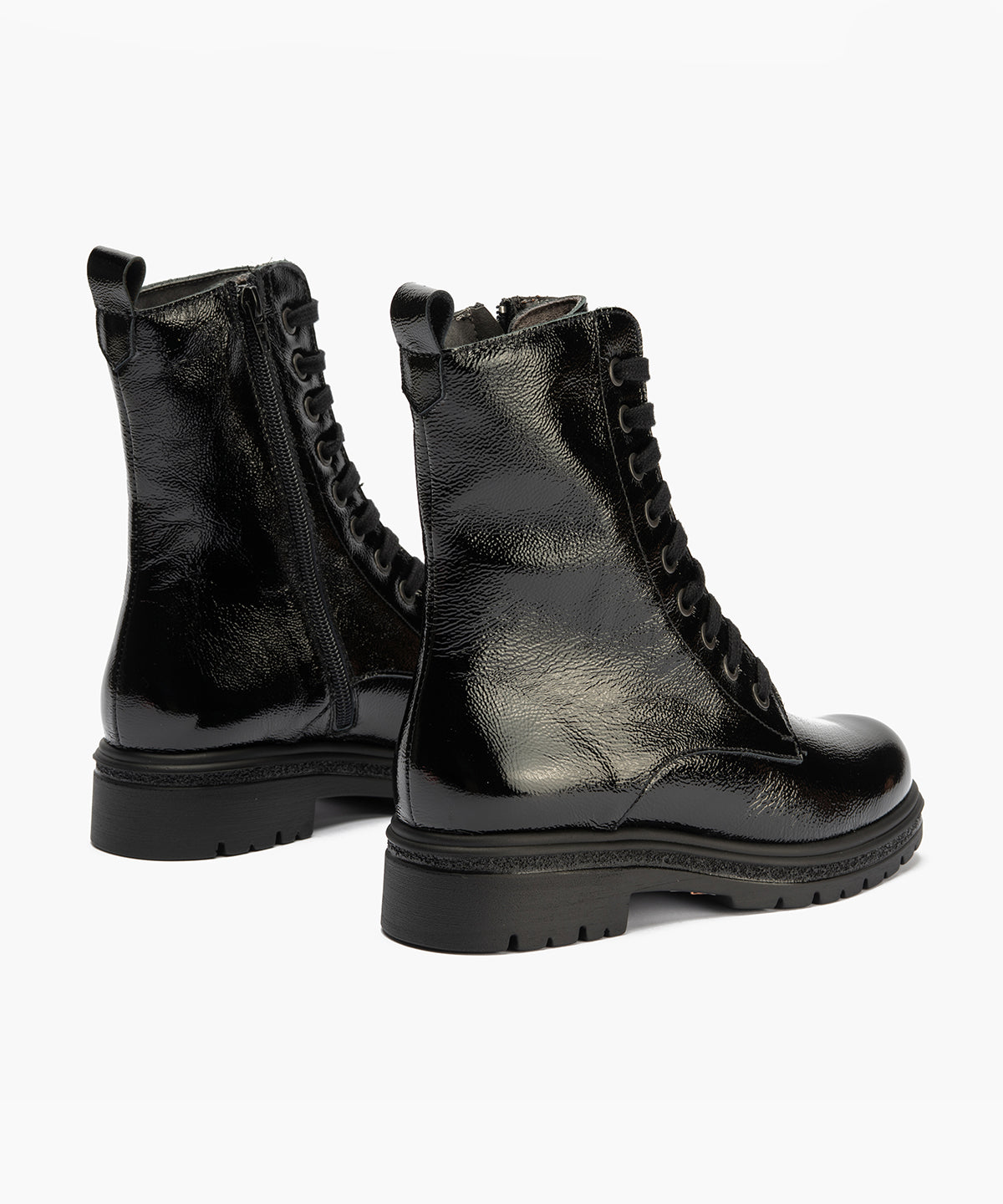 Bota militar en charol con cremallera Negro