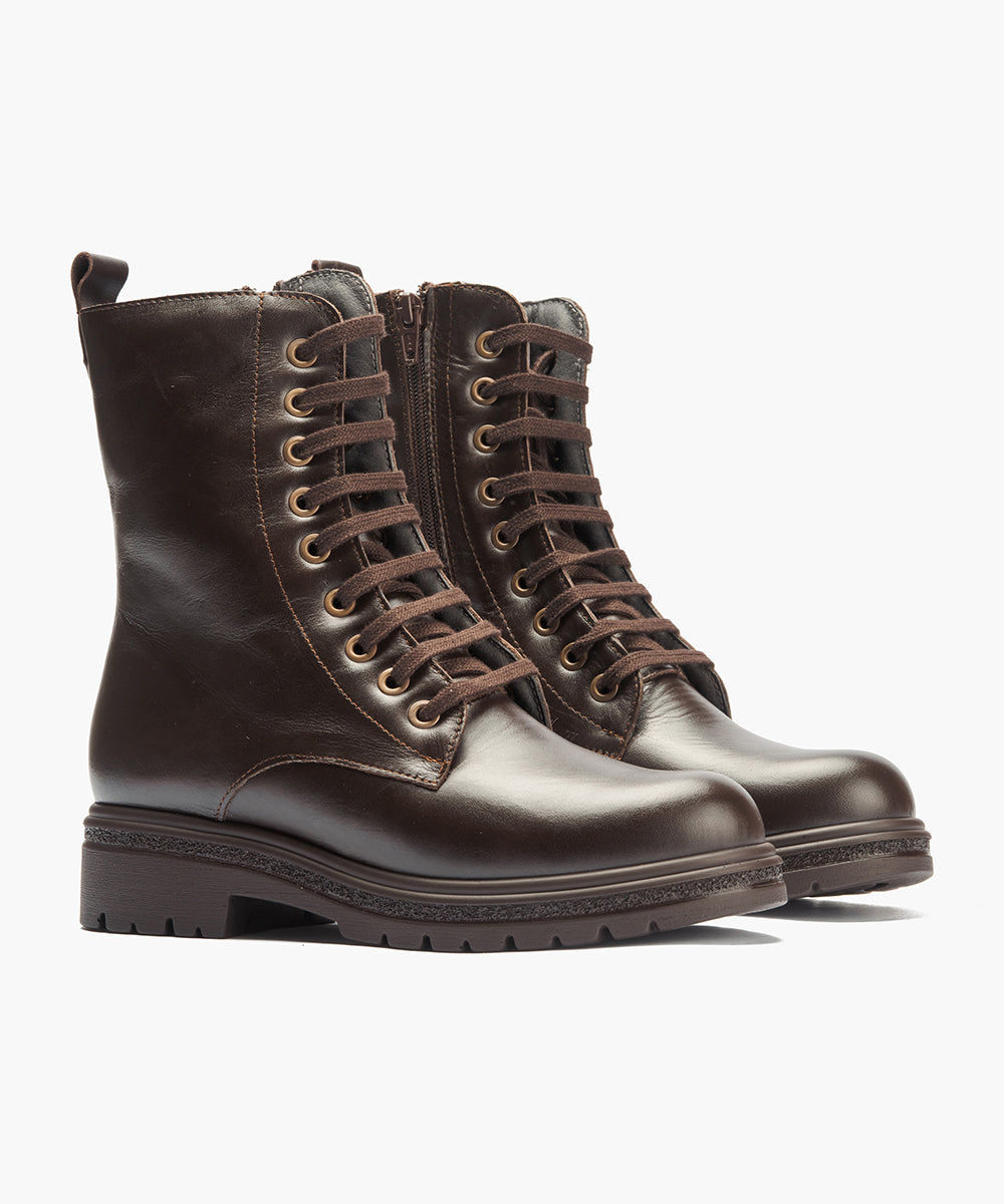 Bota militar en napa con cremallera Marrón