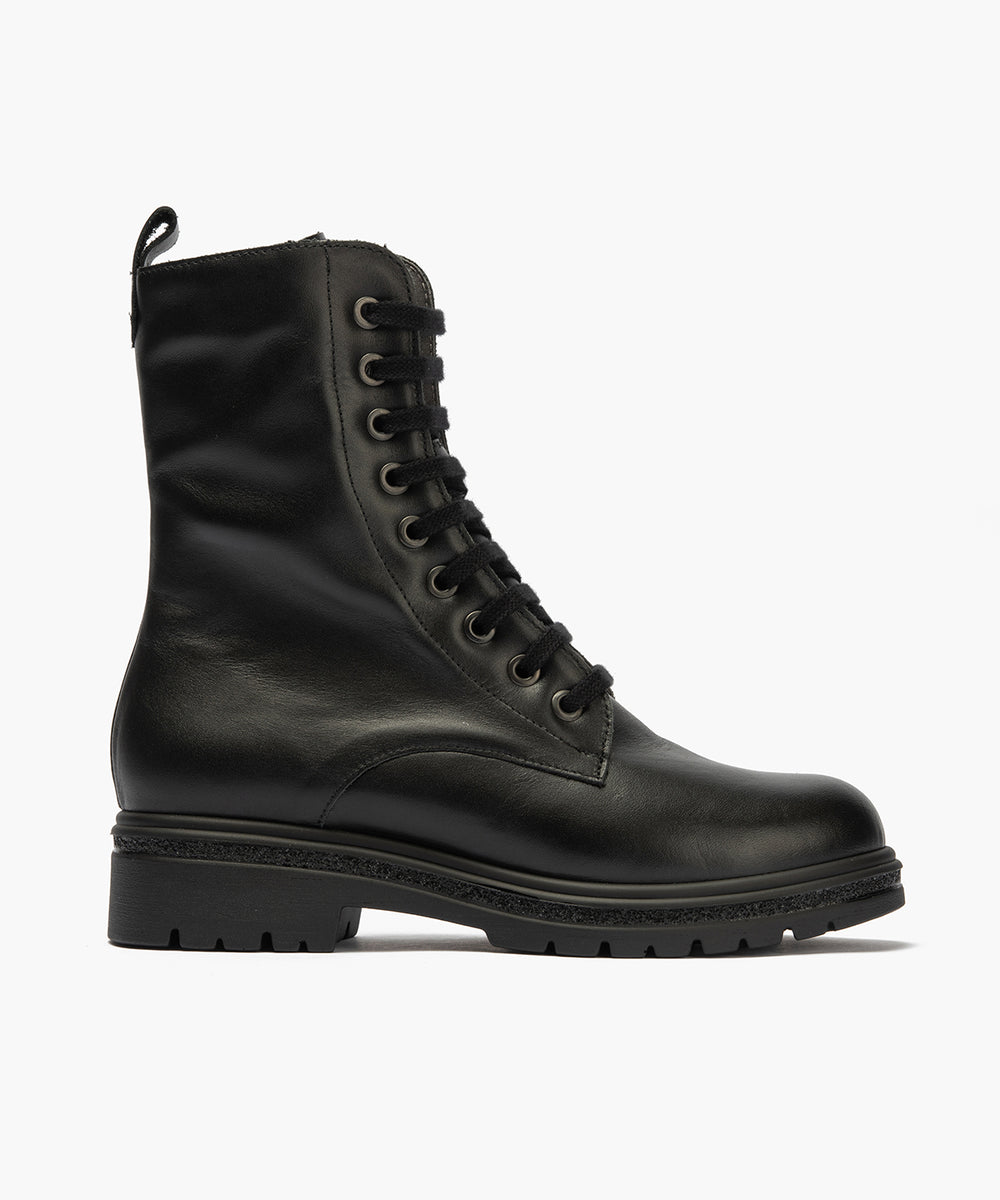 Bota militar en napa con cremallera Negro