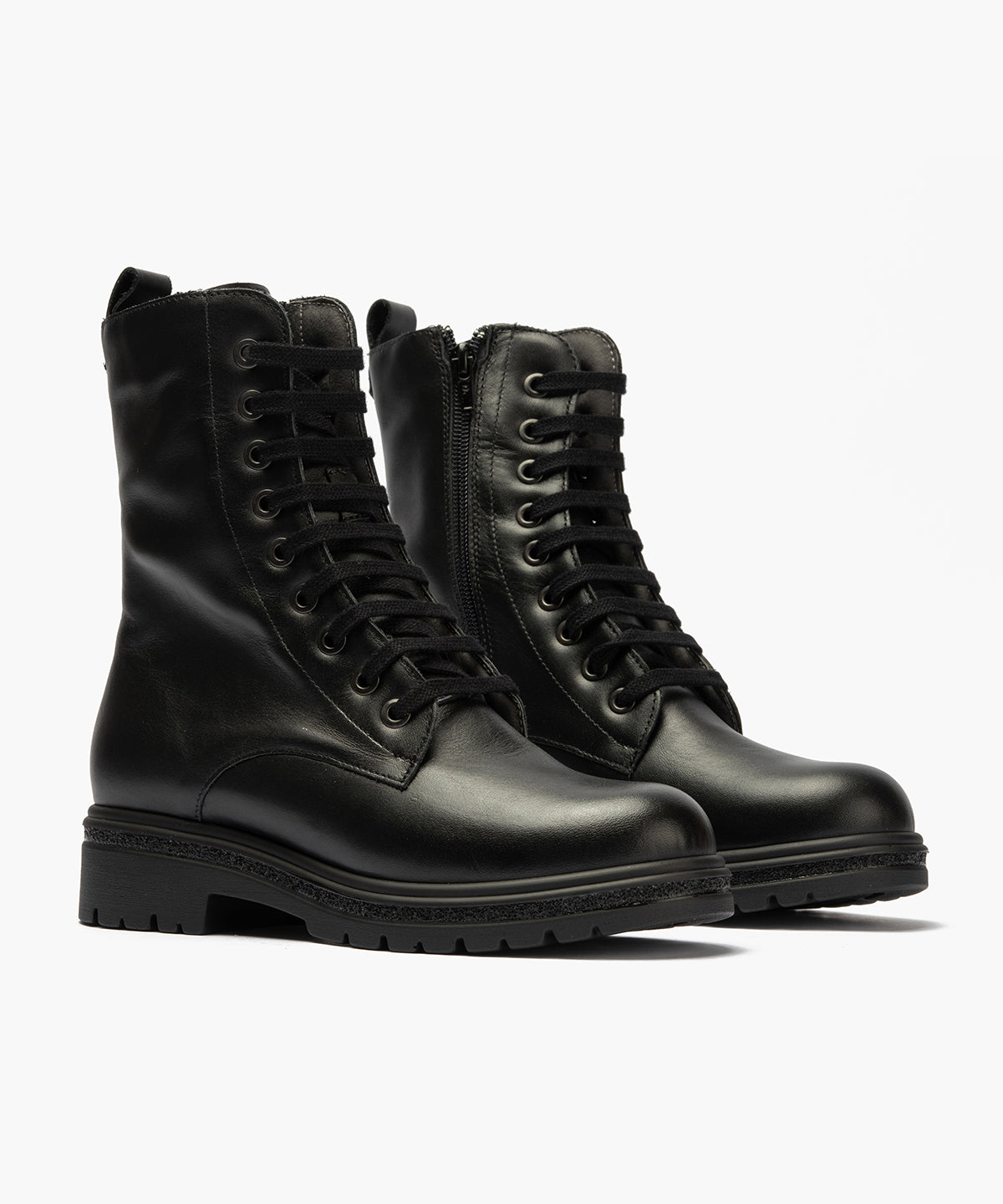 Bota militar en napa con cremallera Negro