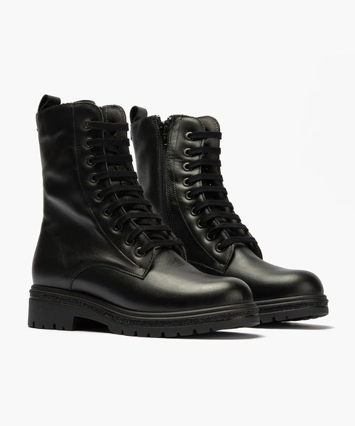 Bota militar en napa con cremallera Negro