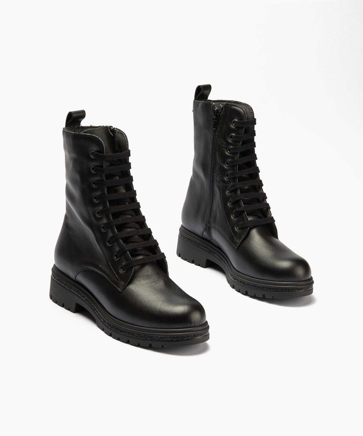 Bota militar en napa con cremallera Negro