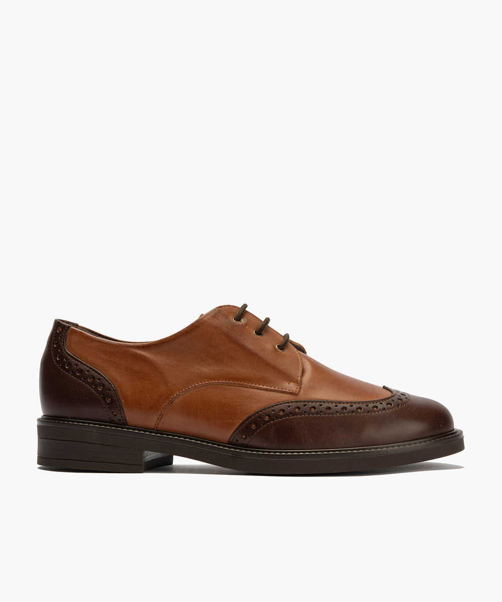 Blucher picados combinado en napa bicolor Marrón-Cuero