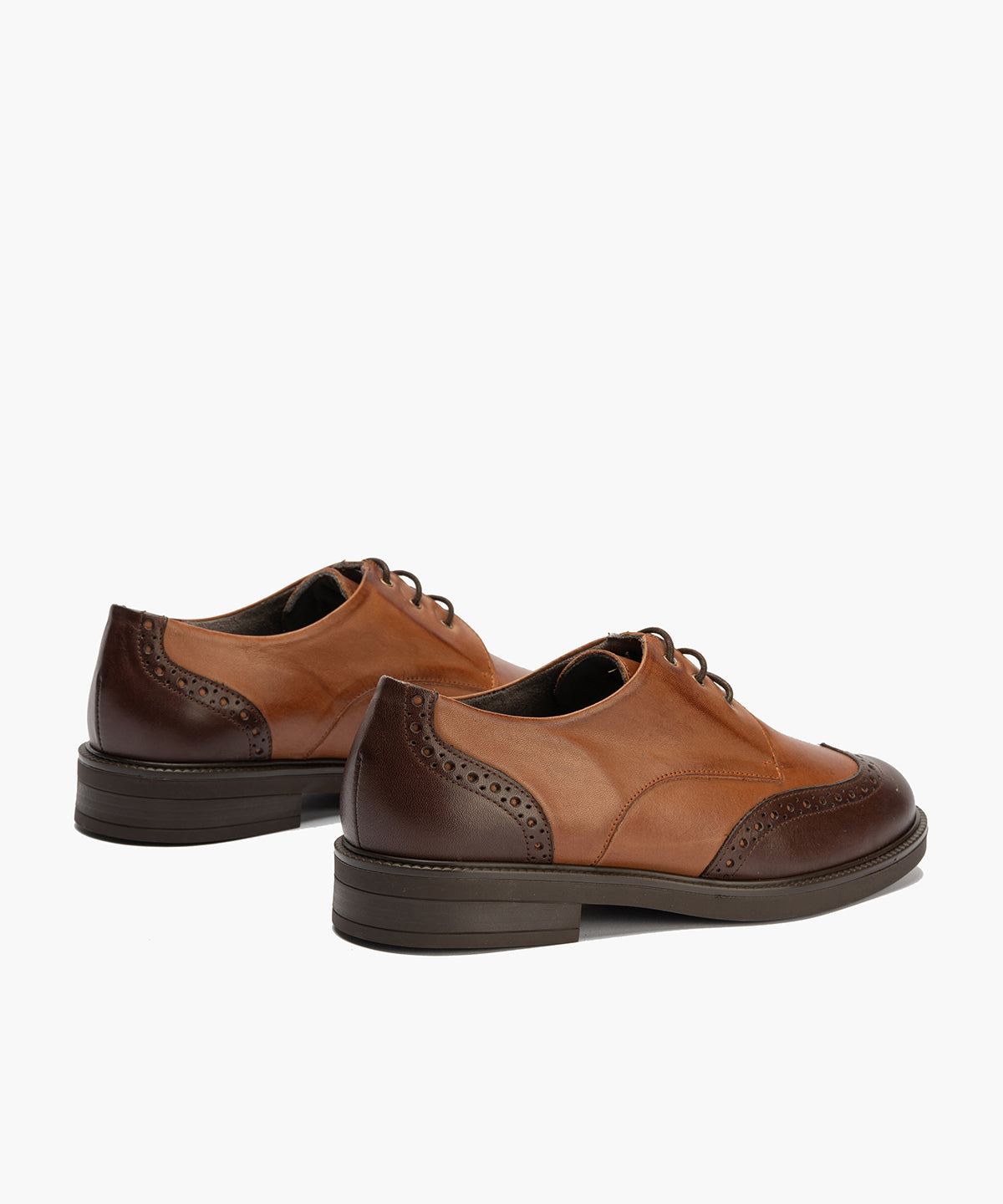 Blucher picados combinado en napa bicolor Marrón-Cuero