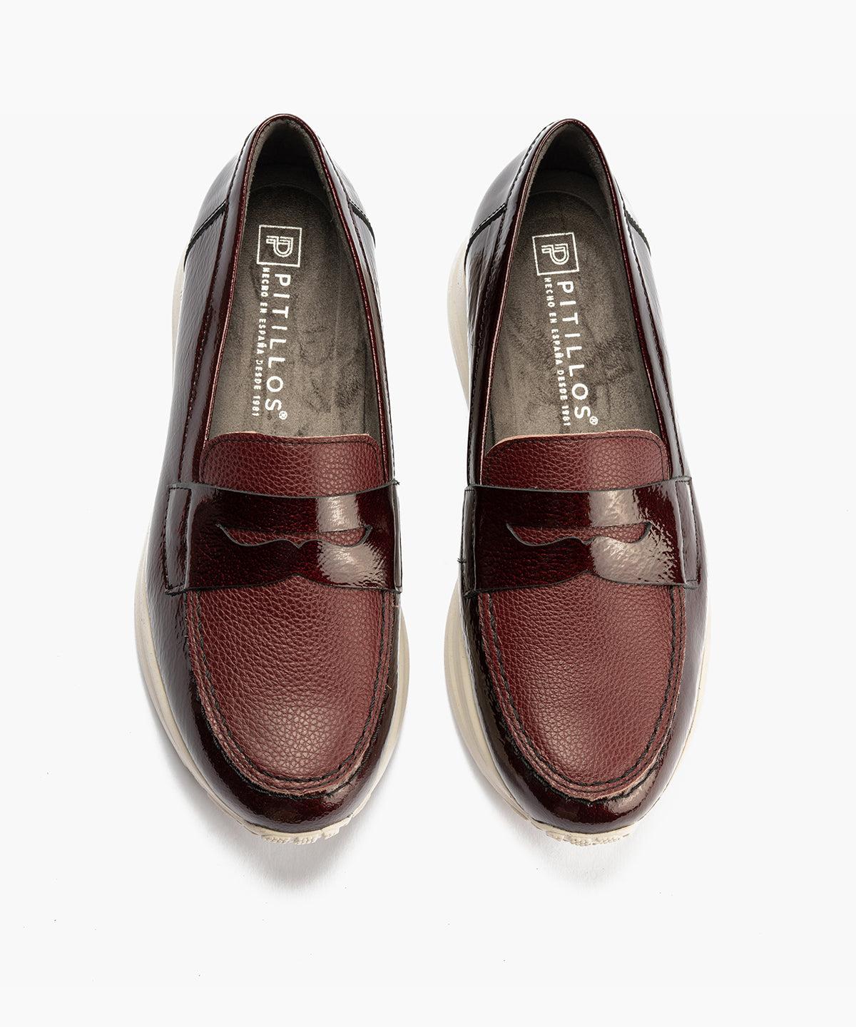 Mocasín antifaz combinado charol con napa grano Burdeos
